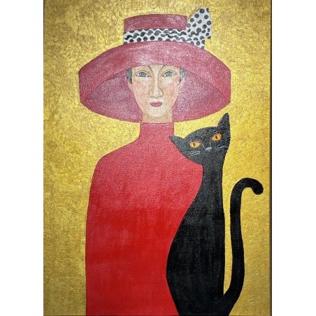Dama z czarnym kotem 50x70