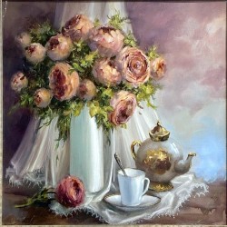 Kwiaty z czajniczkiem 70x70