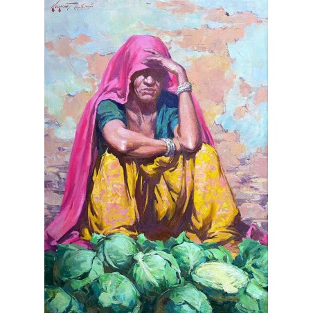 Timur Karim, Sprzedająca kapustę, olej na płótnie, 50x70 cm